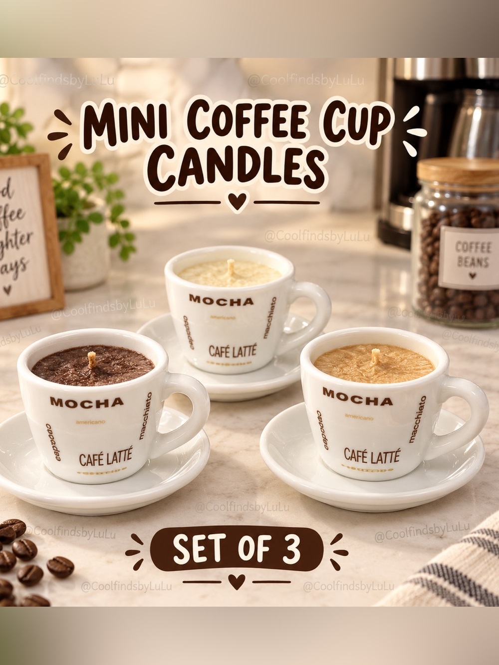 Mini Coffee Cup Scented Candles - Set of 3 (White)